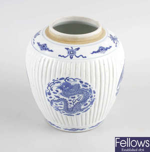 A good Chinese porcelain blue and white ovoid jar.  