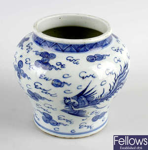 A Chinese porcelain blue and white baluster vase. 