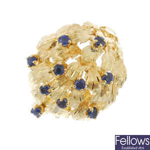 An 18ct gold sapphire bombe ring.