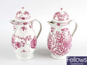 Two similar late 18th century German porcelain coffee pots. 