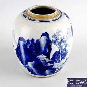 A large Chinese porcelain blue and white jar.