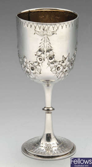 A late Victorian silver goblet. 