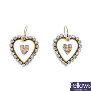 A pair of diamond and paste ear pendants.