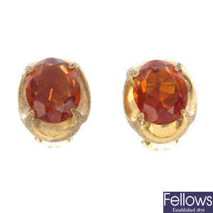 A pair of mid 20th century 18ct gold citrine ear clips.