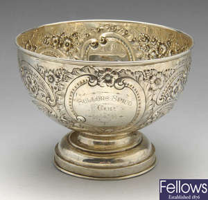 An early 20th century embossed silver footed bowl.