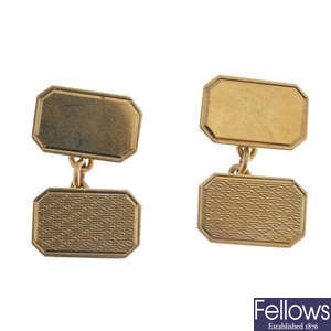 A pair of 1960s 9ct gold cufflinks. 