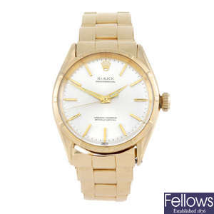 ROLEX - a gentleman's 18ct yellow gold Oyster Perpetual bracelet watch.
