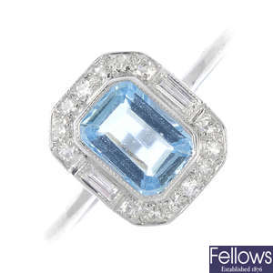 An aquamarine and diamond dress ring. 