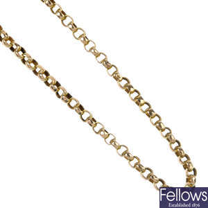 An early 20th century 15ct gold belcher-link necklace.