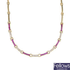 An 18ct gold ruby and diamond necklace.
