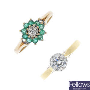 Two gold diamond and gem-set rings. 