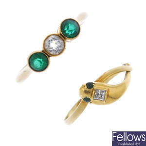 Two early 20th century gold gem-set rings. 