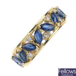 A sapphire and diamond full-circle eternity ring.