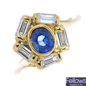 An 18ct gold sapphire and diamond cluster ring.