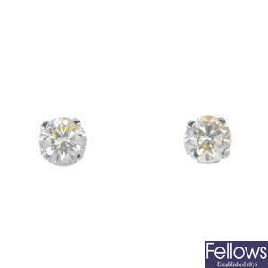 A pair of 14ct gold brilliant-cut diamond single-stone ear-studs.
