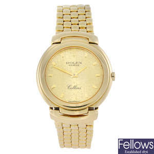ROLEX - a gentleman's 18ct yellow gold Cellini bracelet watch.