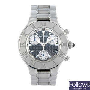 CARTIER - a stainless steel Chronoscaph 21 chronograph bracelet watch.