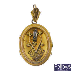 A late 19th century gold and seed pearl locket, circa 1860. 