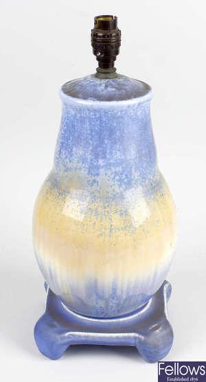 A Ruskin crystalline glaze lamp base.
