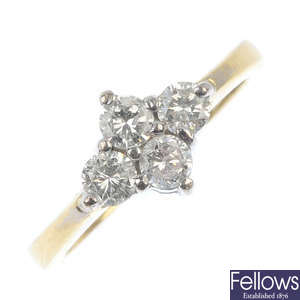 An 18ct gold diamond four-stone ring.