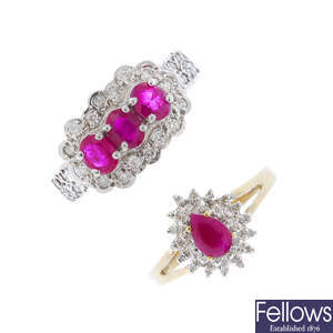 A selection of 9ct gold ruby and diamond jewellery.