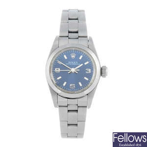 ROLEX - a lady's stainless steel Oyster Perpetual bracelet watch.
