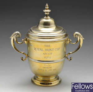A 1930's silver-gilt trophy cup and cover.