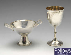 A Victorian silver goblet & modern bowl.