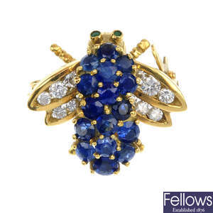 An 18ct gold sapphire and diamond fly brooch.