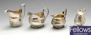 A George II silver cream jug, etc.