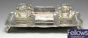 A 1920's silver inkstand.
