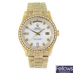 (126710-1-A) ROLEX - a gentleman's 18ct yellow gold Oyster Perpetual Day-Date bracelet watch.