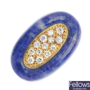 An 18ct gold diamond and lapis lazuli dress ring.