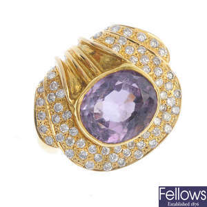 An amethyst and diamond dress ring. 