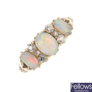 A late 19th century 18ct gold opal and diamond ring.
