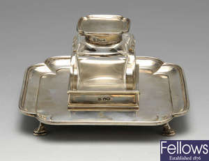 A 1930's silver inkstand.