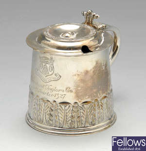 A 1920' s silver mustard pot modelled as a tankard.