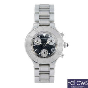 CARTIER - a stainless steel Chronoscaph 21 chronograph bracelet watch.