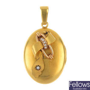 A mid 19th century gold split pearl locket.