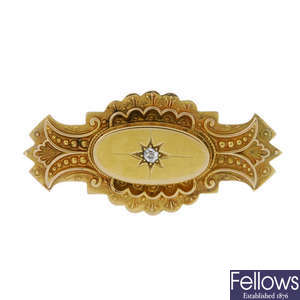 A late Victorian 9ct gold and diamond memorial brooch.