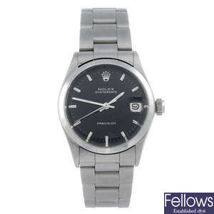 ROLEX - a mid-size stainless steel Oysterdate Precision bracelet watch.
