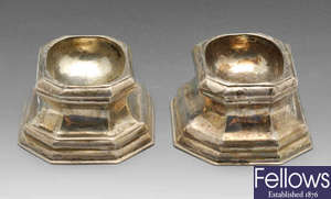 A pair of George II silver trencher salts & a small funnel.