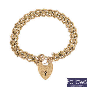 An Edwardian 15ct gold fancy-link bracelet, with padlock clasp.