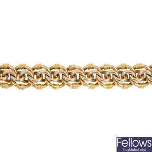 A late 19th century 15ct gold fancy-link bracelet.