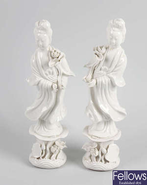 A pair of blanc de chine figures. 