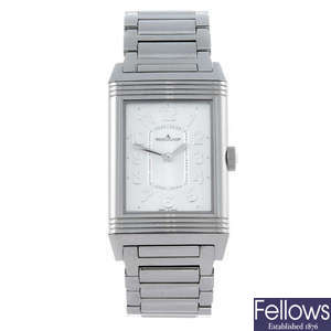 JAEGER-LECOULTRE - a lady's stainless steel Grande Reverso Ultra Thin bracelet watch.