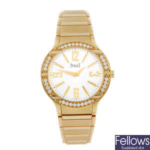 PIAGET - a lady's 18ct rose gold Polo bracelet watch.