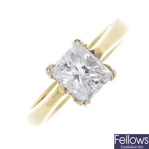 A fracture-filled diamond single-stone ring.