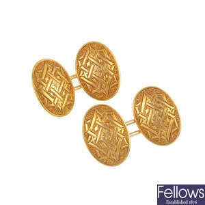 A pair of late Victorian 15ct gold cufflinks.