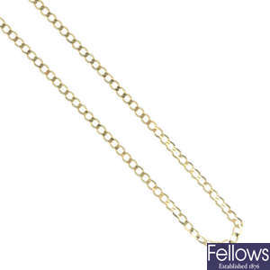 A selection of four 9ct gold necklaces.